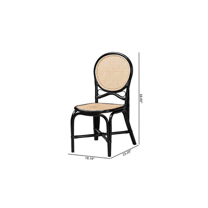 Two-Tone Black and Natural Brown Rattan Dining Chair