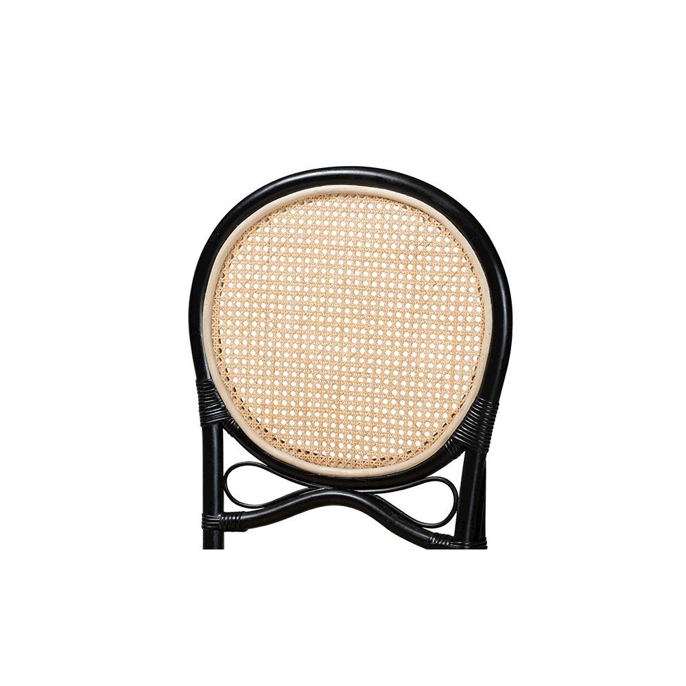 Two-Tone Black and Natural Brown Rattan Dining Chair