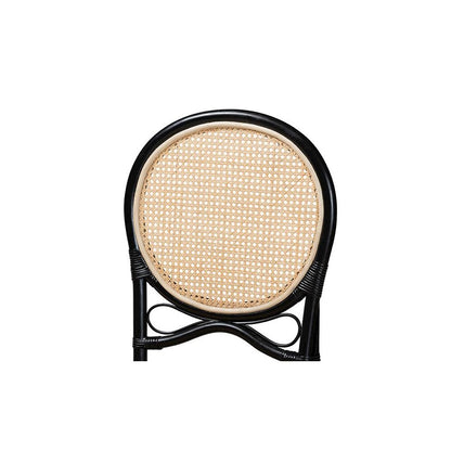 Two-Tone Black and Natural Brown Rattan Dining Chair