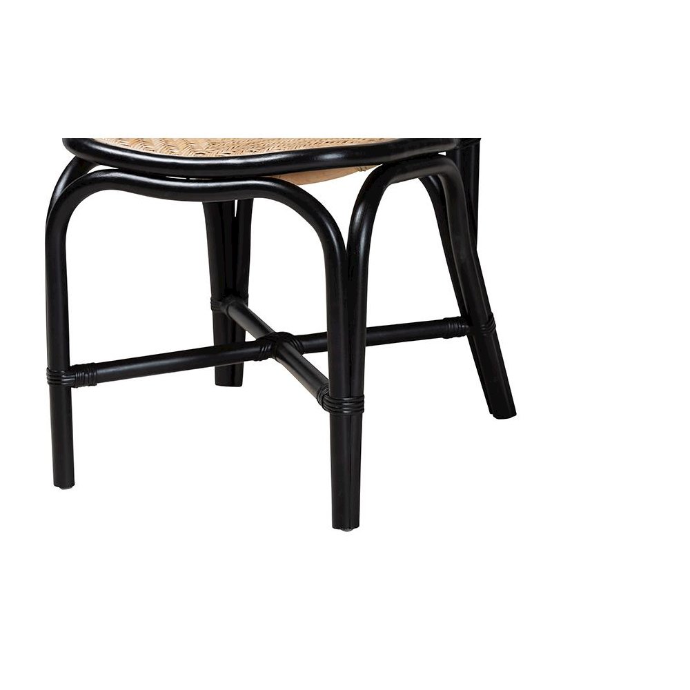 Two-Tone Black and Natural Brown Rattan Dining Chair