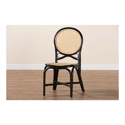 Two-Tone Black and Natural Brown Rattan Dining Chair