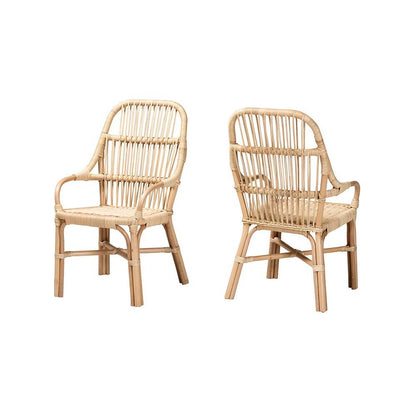 Bohemian Natural Brown Rattan 2-Piece Dining Chair Set