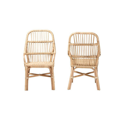 Bohemian Natural Brown Rattan 2-Piece Dining Chair Set