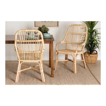Bohemian Natural Brown Rattan 2-Piece Dining Chair Set