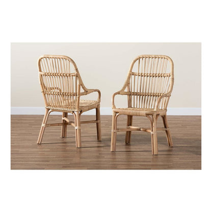 Bohemian Natural Brown Rattan 2-Piece Dining Chair Set