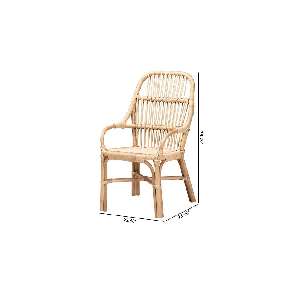 Bohemian Natural Brown Rattan 2-Piece Dining Chair Set