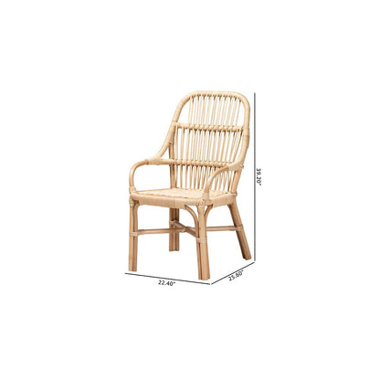 Bohemian Natural Brown Rattan 2-Piece Dining Chair Set