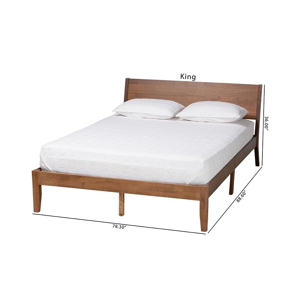 Salvatore Mid-Century Modern Walnut Brown Finished Wood Queen Size Platform Bed
