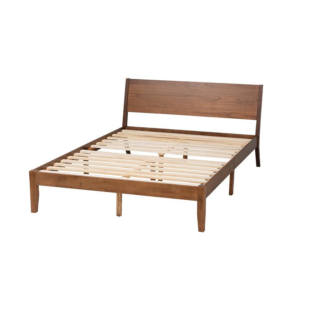 Salvatore Mid-Century Modern Walnut Brown Finished Wood Queen Size Platform Bed