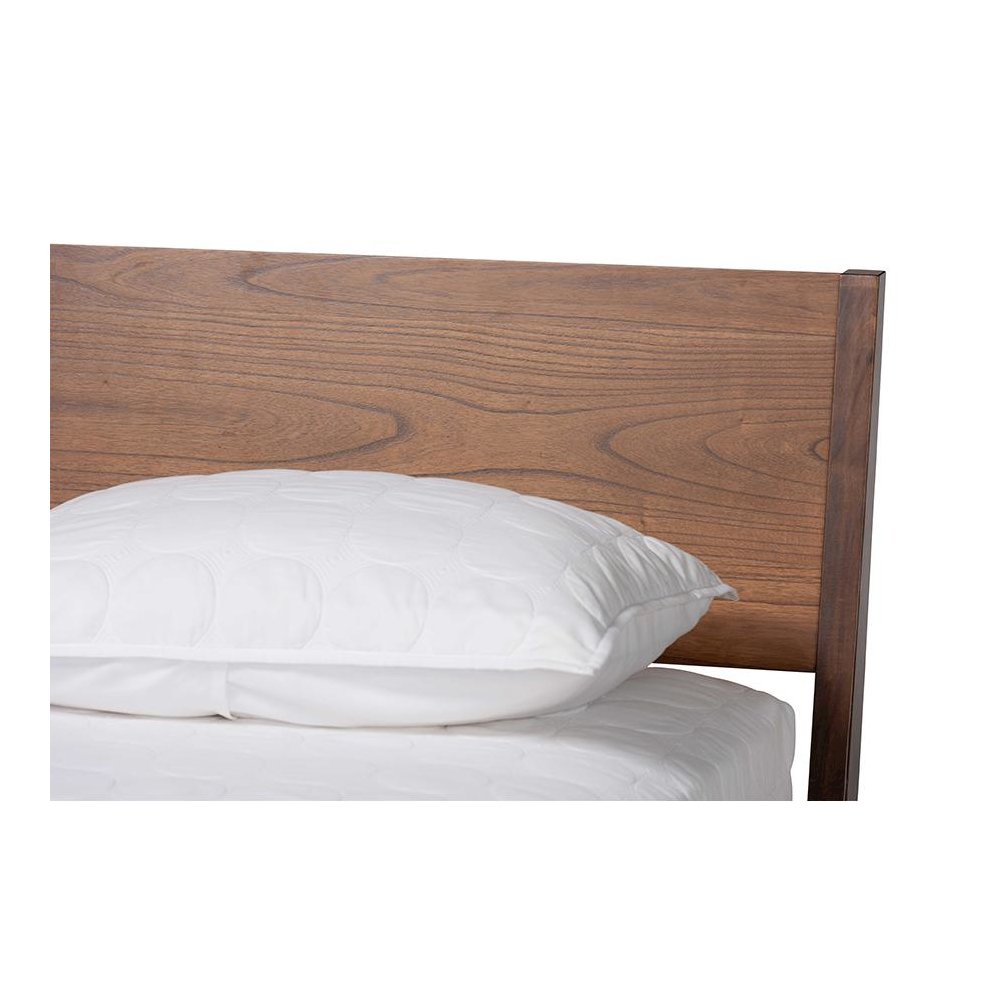 Salvatore Mid-Century Modern Walnut Brown Finished Wood Queen Size Platform Bed
