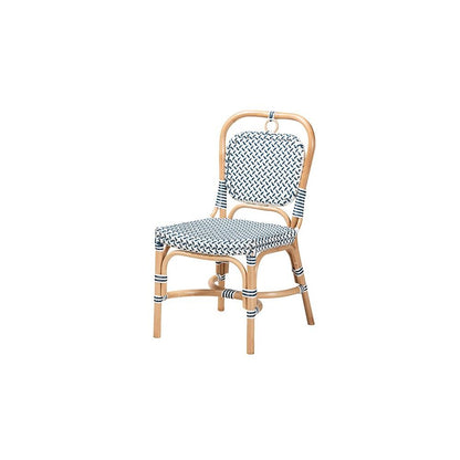 French Blue and White Weaving Natural Rattan Bistro Chair