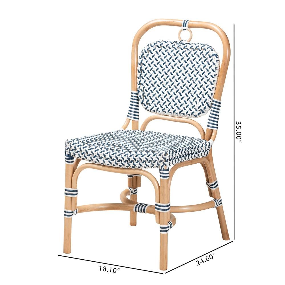 French Blue and White Weaving Natural Rattan Bistro Chair