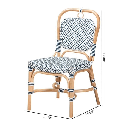 French Blue and White Weaving Natural Rattan Bistro Chair