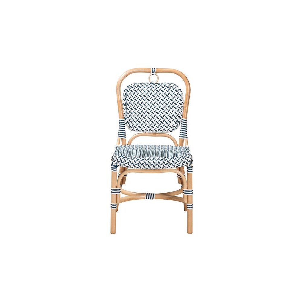 French Blue and White Weaving Natural Rattan Bistro Chair