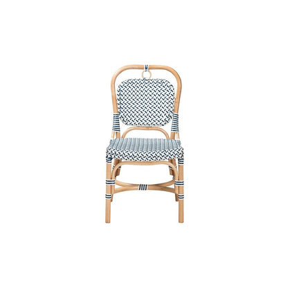 French Blue and White Weaving Natural Rattan Bistro Chair