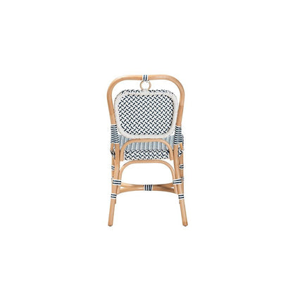 French Blue and White Weaving Natural Rattan Bistro Chair