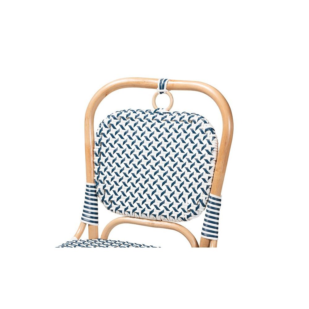 French Blue and White Weaving Natural Rattan Bistro Chair