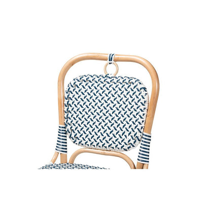 French Blue and White Weaving Natural Rattan Bistro Chair