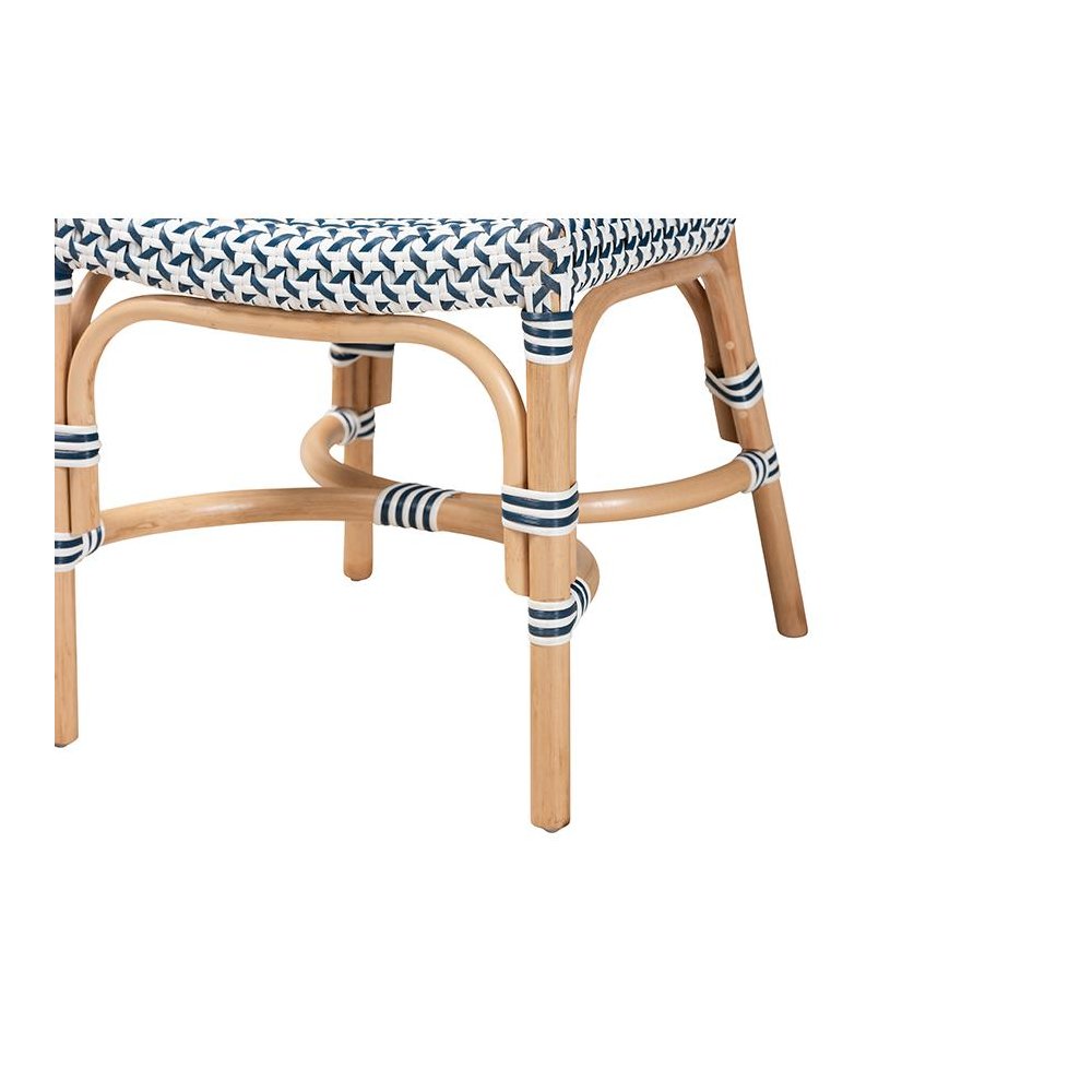 French Blue and White Weaving Natural Rattan Bistro Chair