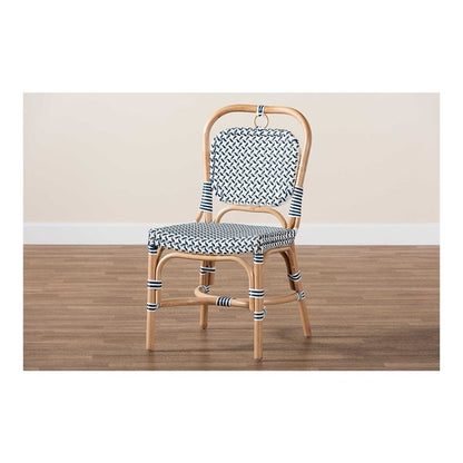 French Blue and White Weaving Natural Rattan Bistro Chair