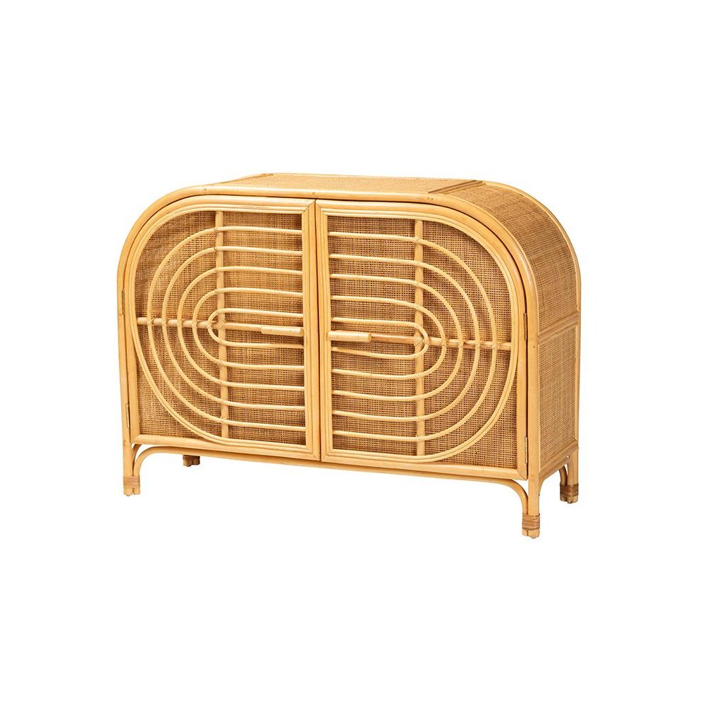 bali & pari Ovalet Modern Bohemian Natural Brown Rattan 2-Door Sideboard