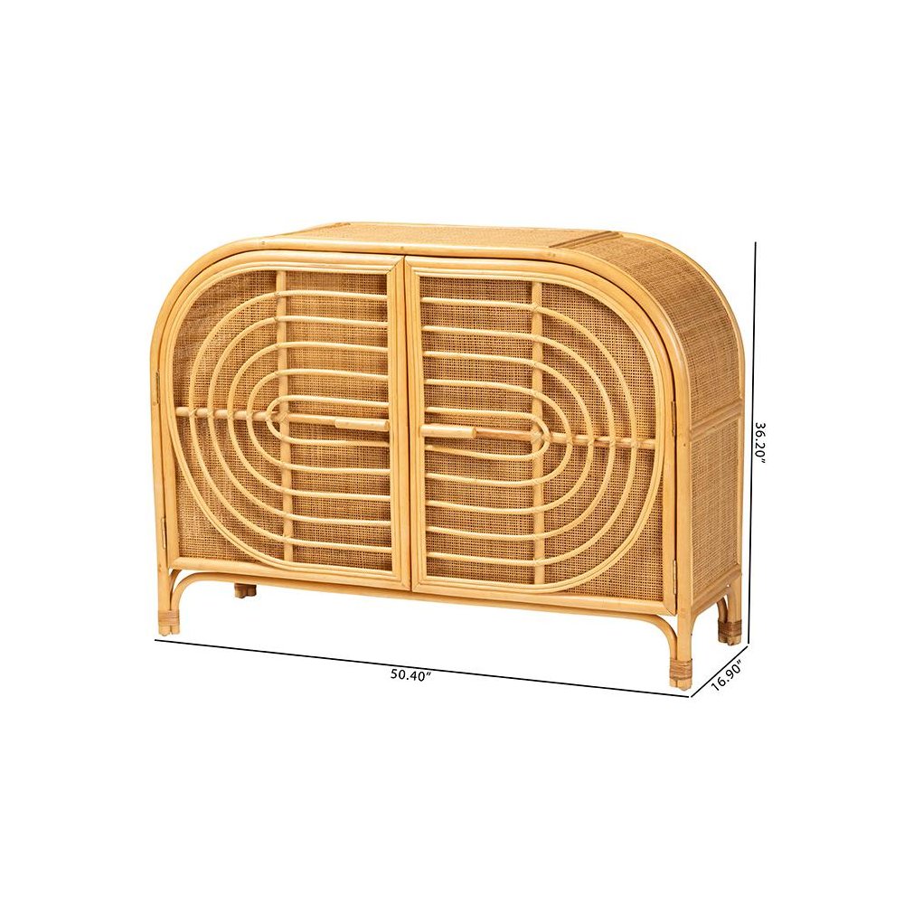 bali & pari Ovalet Modern Bohemian Natural Brown Rattan 2-Door Sideboard