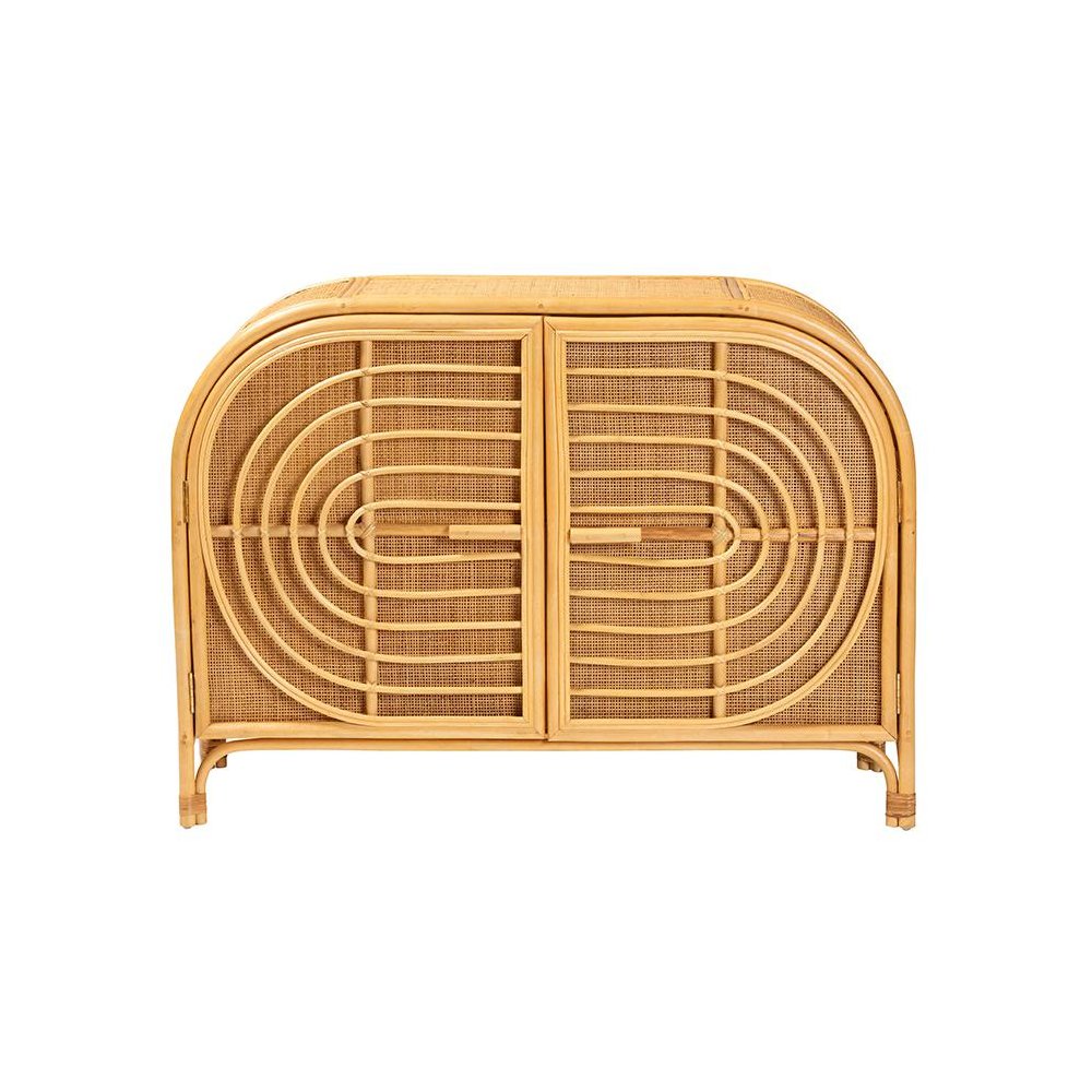 bali & pari Ovalet Modern Bohemian Natural Brown Rattan 2-Door Sideboard