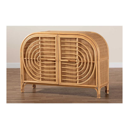 bali & pari Ovalet Modern Bohemian Natural Brown Rattan 2-Door Sideboard