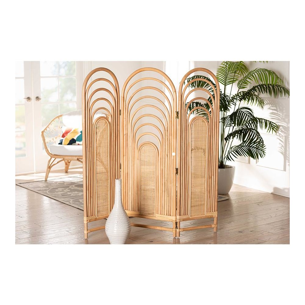 bali & pari Golda Modern Bohemian Natural Brown Rattan Room Divider