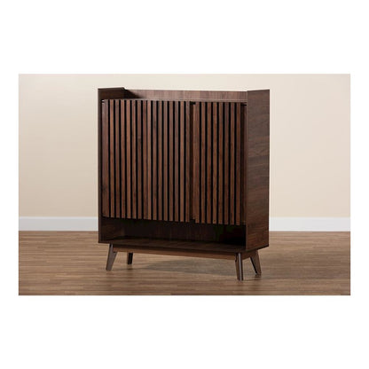 Baxton Studio Delaire Mid-Century Modern Walnut Brown Finished Wood Shoe Cabinet