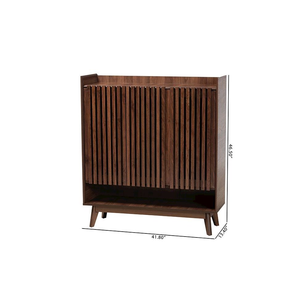 Baxton Studio Delaire Mid-Century Modern Walnut Brown Finished Wood Shoe Cabinet