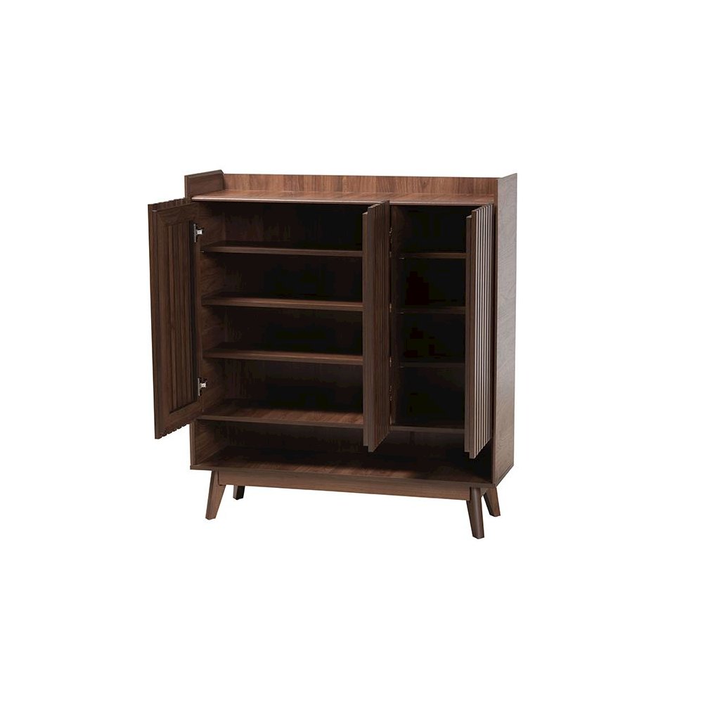 Baxton Studio Delaire Mid-Century Modern Walnut Brown Finished Wood Shoe Cabinet