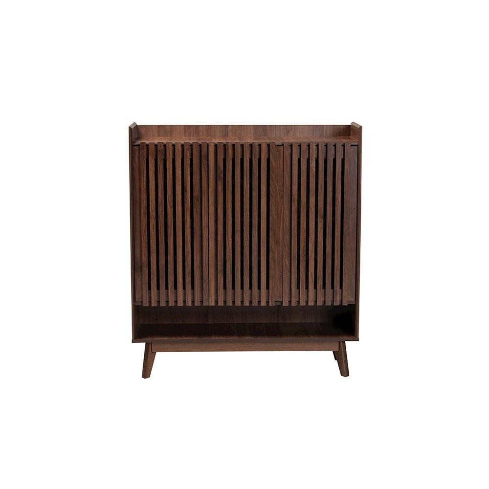 Baxton Studio Delaire Mid-Century Modern Walnut Brown Finished Wood Shoe Cabinet