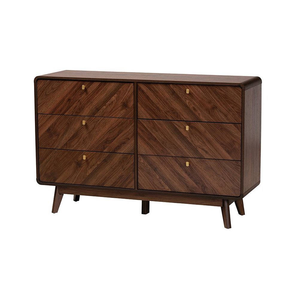Transitional Walnut Brown Finished Wood 6-Drawer Dresser