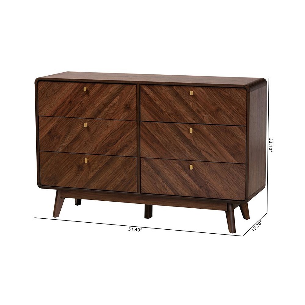 Transitional Walnut Brown Finished Wood 6-Drawer Dresser