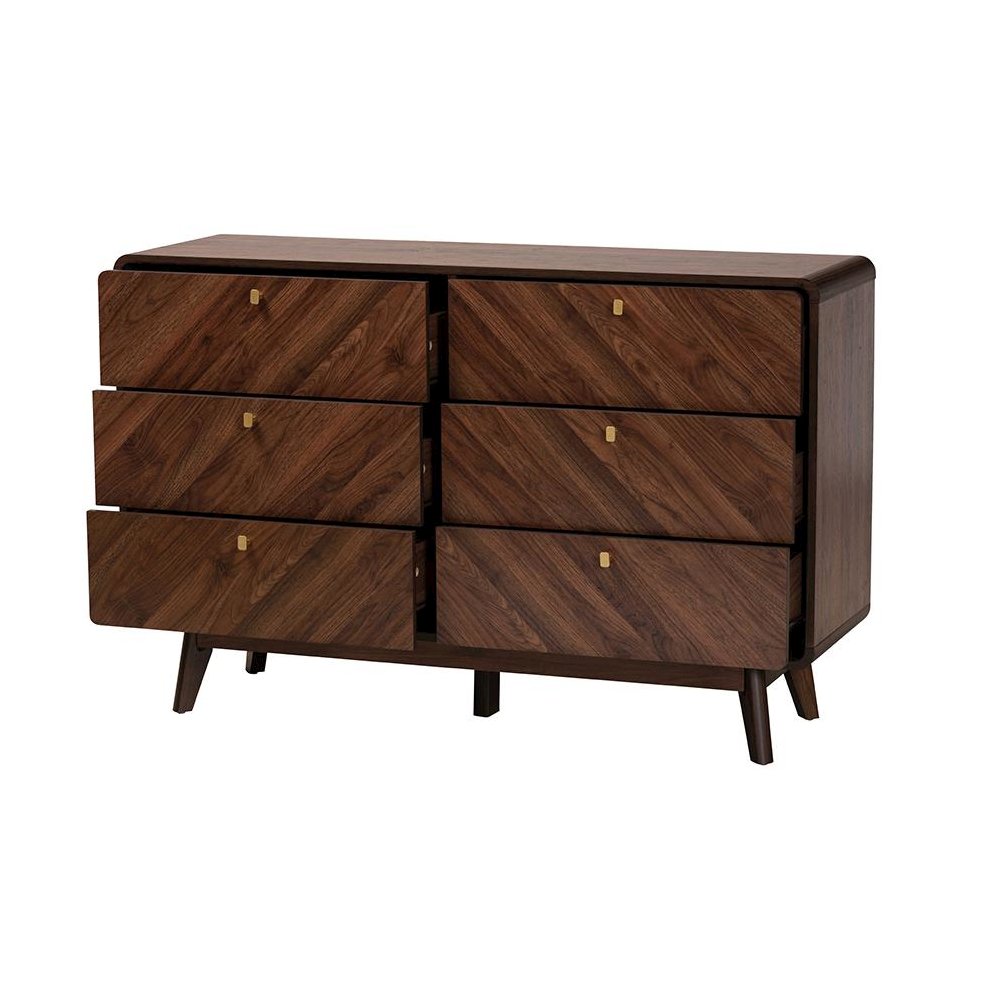 Transitional Walnut Brown Finished Wood 6-Drawer Dresser