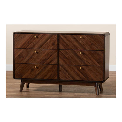 Transitional Walnut Brown Finished Wood 6-Drawer Dresser