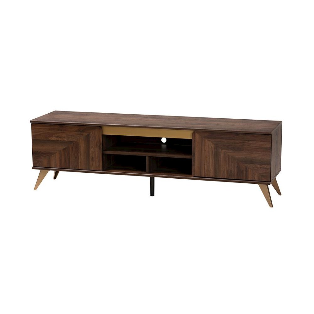 Transitional Walnut Brown Finished Wood 2-Door TV Stand