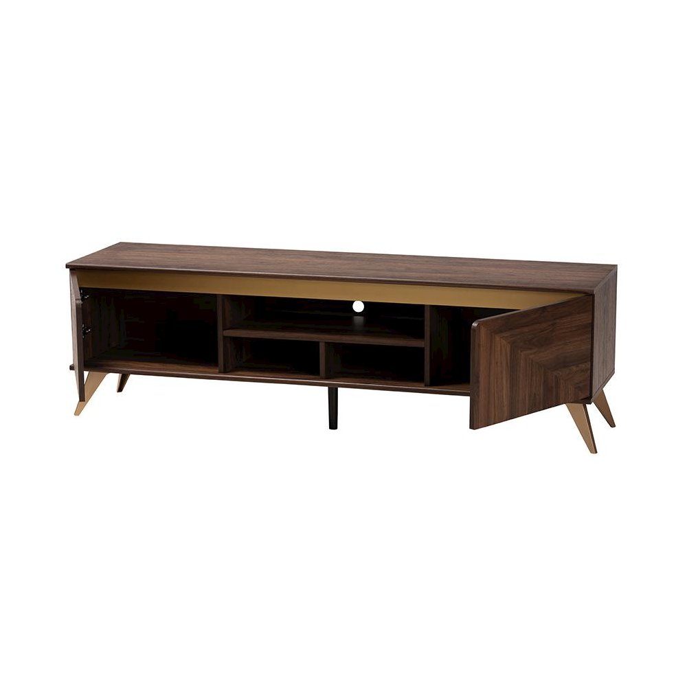 Transitional Walnut Brown Finished Wood 2-Door TV Stand