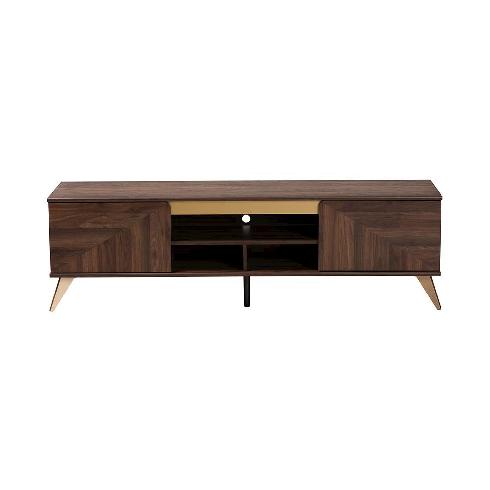Transitional Walnut Brown Finished Wood 2-Door TV Stand