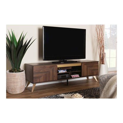 Transitional Walnut Brown Finished Wood 2-Door TV Stand