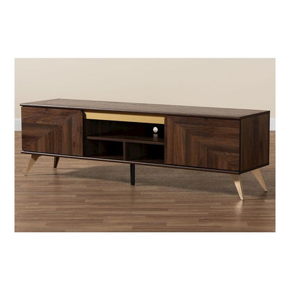 Transitional Walnut Brown Finished Wood 2-Door TV Stand