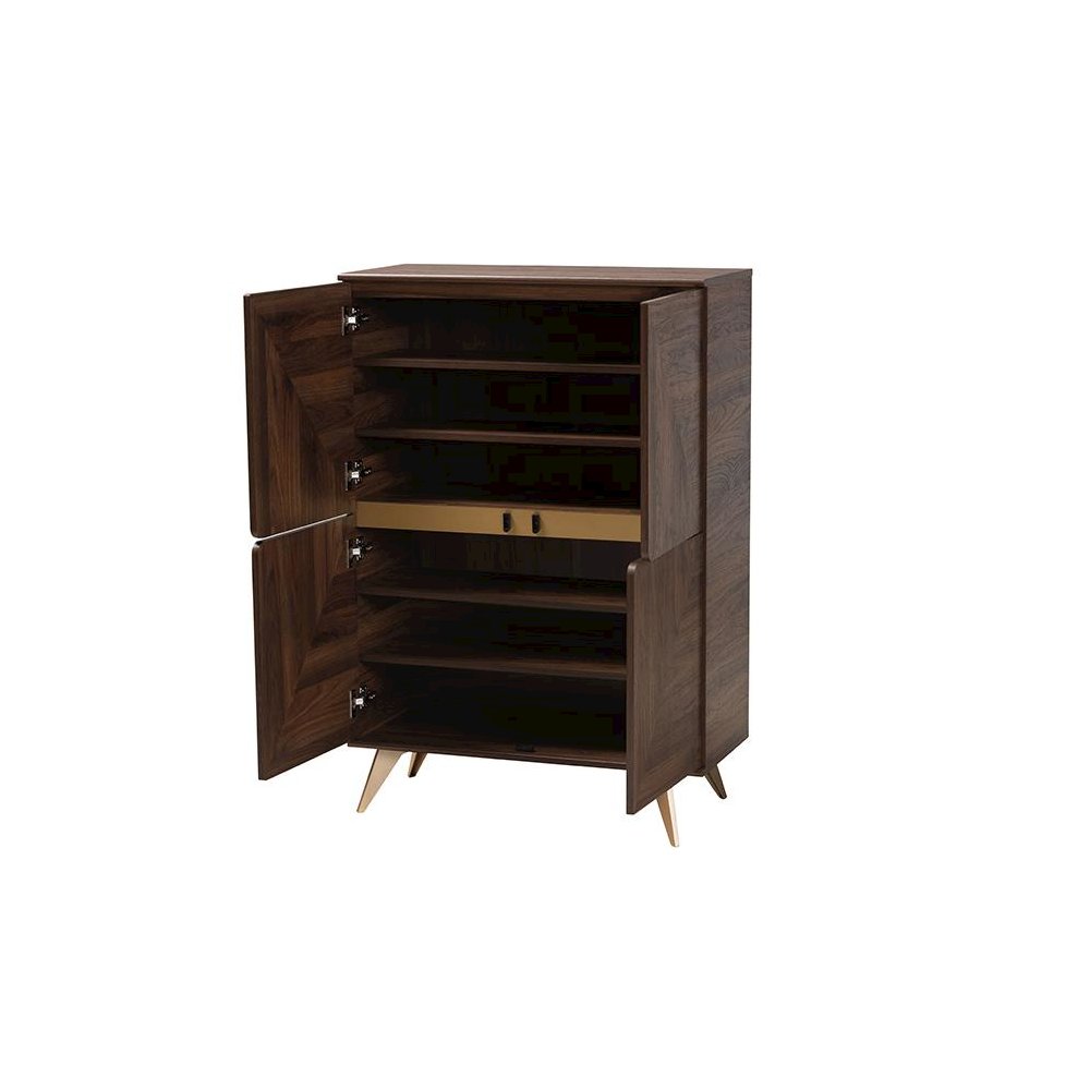 Transitional Walnut Brown Finished Wood Shoe Cabinet