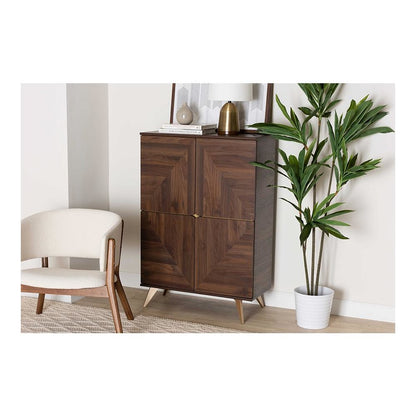 Transitional Walnut Brown Finished Wood Shoe Cabinet