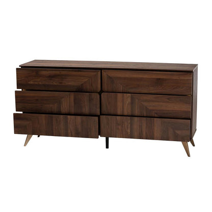 Transitional Walnut Brown Finished Wood 6-Drawer Dresser