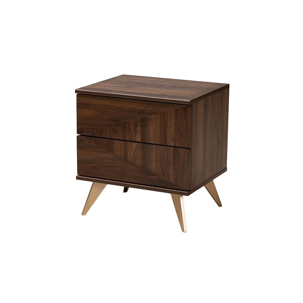 Transitional Walnut Brown Finished Wood 2-Drawer Nightstand