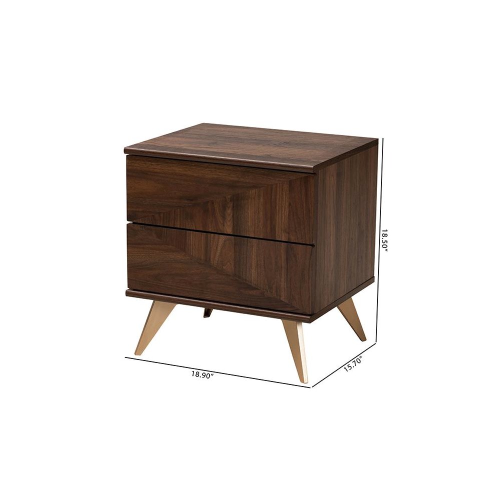 Transitional Walnut Brown Finished Wood 2-Drawer Nightstand