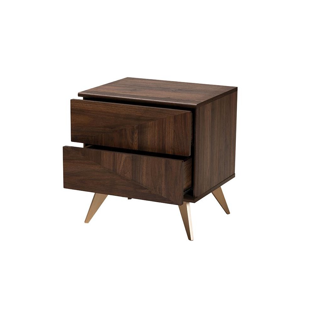 Transitional Walnut Brown Finished Wood 2-Drawer Nightstand