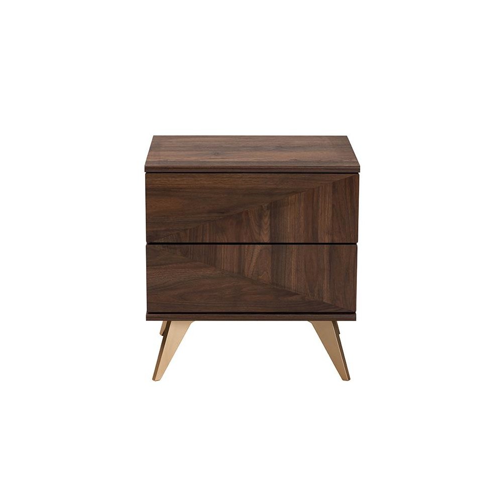 Transitional Walnut Brown Finished Wood 2-Drawer Nightstand