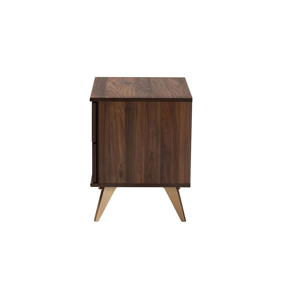 Transitional Walnut Brown Finished Wood 2-Drawer Nightstand